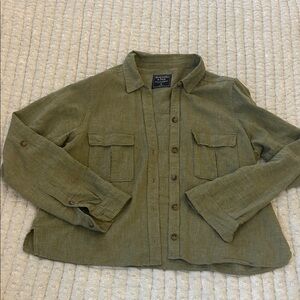 Abercrombie & Fitch Olive Green Linen Crop Button-Up Shirt